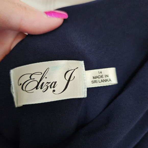 Eliza J Blue Geometric One Shoulder Maxi Dress Size 14 NWT - Picture 9 of 11